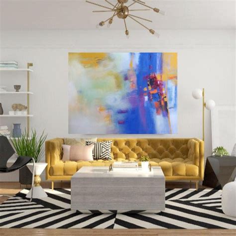 Mustard Yellow Modern Abstract Acrylic Painting 48x48 Living Room
