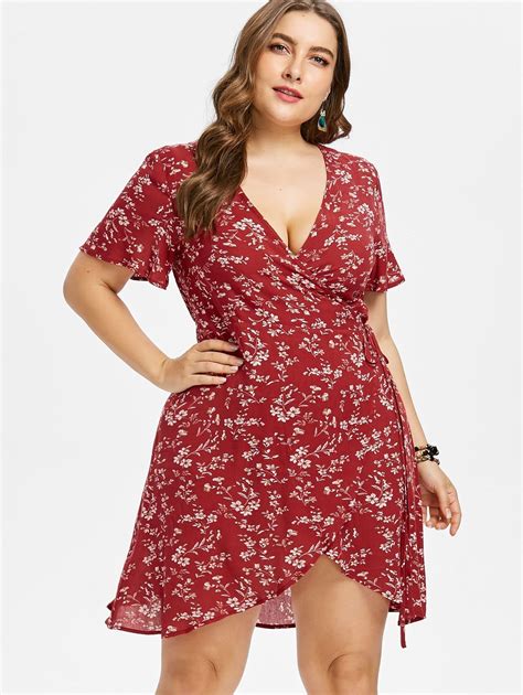 Zaful Plus Size Floral Mini Wrap Dress In Dresses From Womens Clothing