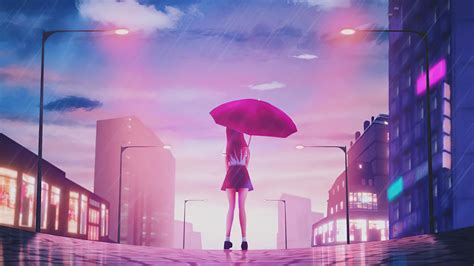 Girl Umbrella Rain 4k