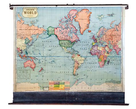 Vintage Crams Pull Down Map Of The World Chairish