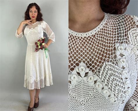 1930s Crafty Clara Crochet Dress Vintage 30s White Gem