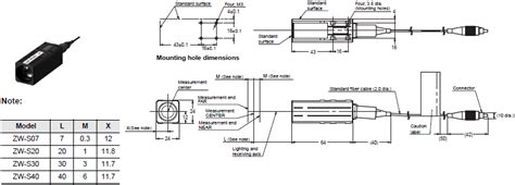 ZW Series Confocal Fiber Displacement Sensor Dimensions OMRON
