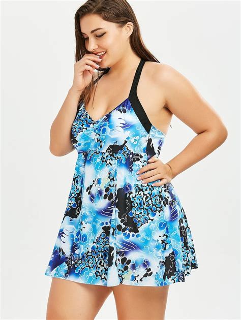 Plus Size Print Backless Strappy Skirted One Piece Swimsuit One Piece