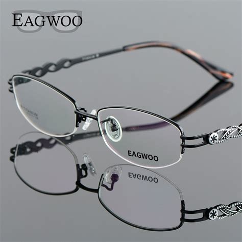 pure titanium eyeglasses women half rim optical frame prescription reading spectacle female