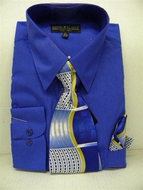 Daniel Ellissa Mens Royal Blue Dress Shirt Tie Hankie Set D1p2 Dress