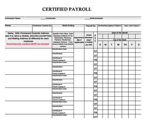 Free Sample Certified Payroll Forms In Ms Word Pdf Excel Hot Sex Picture