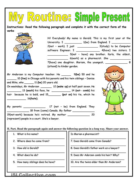Verbs Present Tense Worksheet