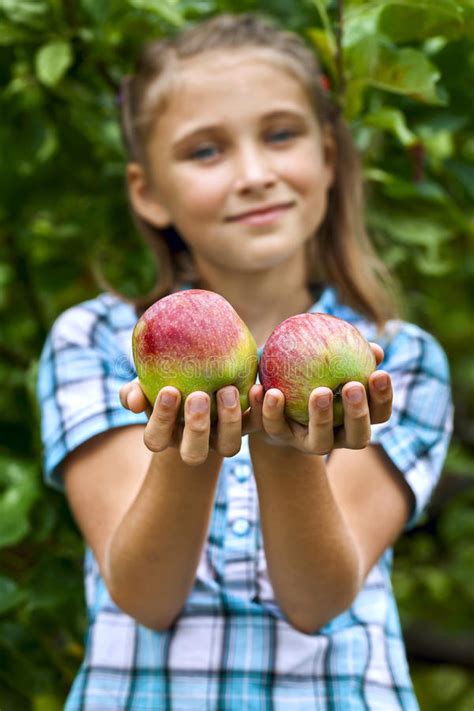Young Girl In An Apple Orchard Stock Image Image Of Diet Fruit 35666731