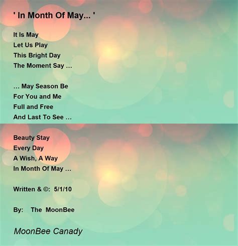 In Month Of May By Moonbee Canady In Month Of May Poem