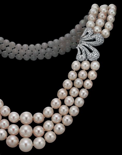 A Three Strand Natural Pearl Cultured Pearl And Diamond Necklace Alainrtruong