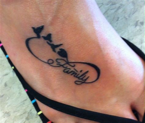 Family forearm infinity tattoo designs. "Family" infinity tattoo with a bird symbolizing each child. | Symbol for family tattoo ...