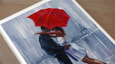 Daily Challenge 42 Acrylic Painting Couple In Love In The Rain