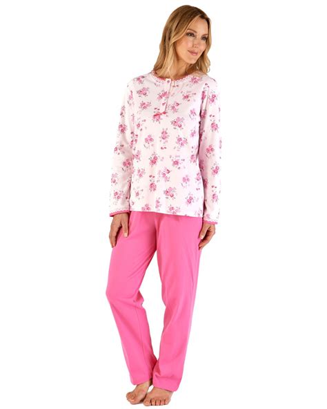 Ladies Slenderella Long Sleeve 100 Jersey Cotton Floral Pajamas Pjs Nightwear Ebay