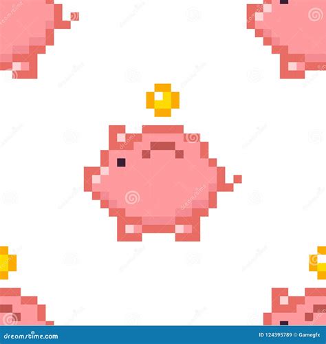 Piggy Bank Money Seamless Pattern Tile Pixel Art Cartoon Retro Game
