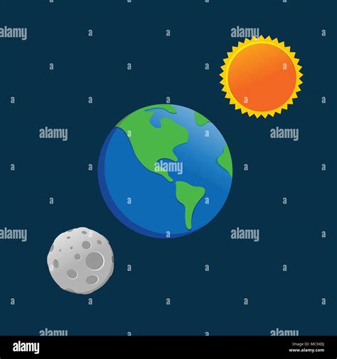 Earth Sun Moon Cartoon Drawing Vector Symbol Graphic Logo Design Stock