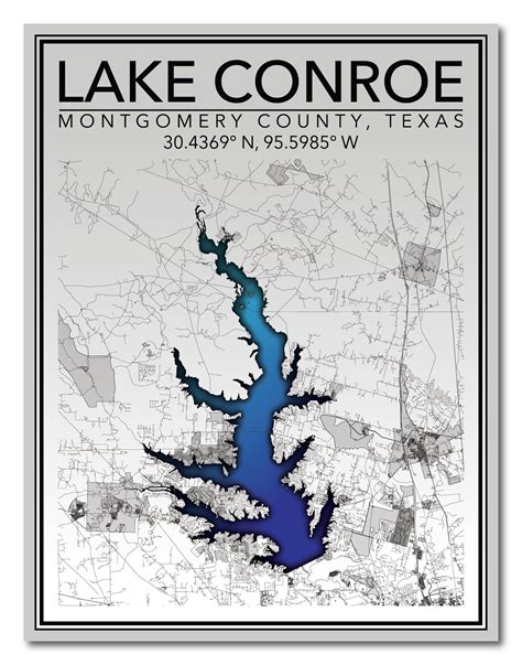 Wall Art Map Print Of Lake Conroe Montgomery Montgomery Etsy