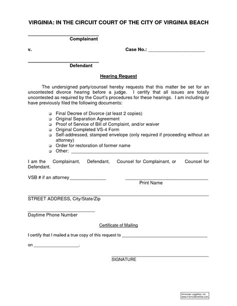 A separation agreement shows the court that you agree with in virginia, you need to provide this notice in a very specific order and manner. Free Virginia Divorce Forms Online | amulette