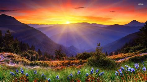 Download Wallpaper Mountain Sunrise Spring Nature  By Mreynolds38