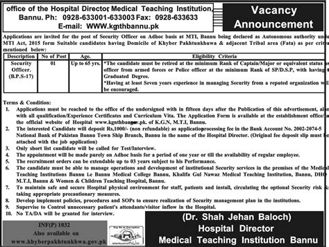 Medical Teaching Institute MTI Bannu Jobs 2024 Job Advertisement Pakistan