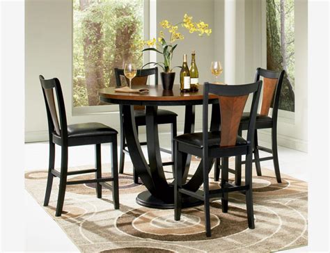 Round glass dining table with 4 black and white faux leather chairs with chrome base for only £369 from homegenies. 5 PC Black Cherry Wood Counter Dining Set Round Table ...