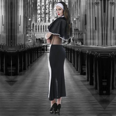 Virgin Mary Nuns Costumes For Women Sexy Long Black Nun Costume Arabic Religion Monk Ghost