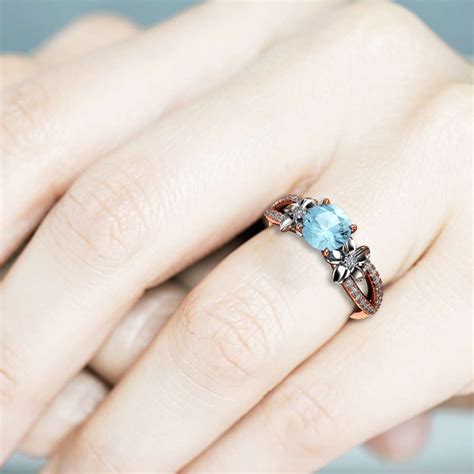 Rose Gold Aquamarine Vintage Engagement Ring For Women