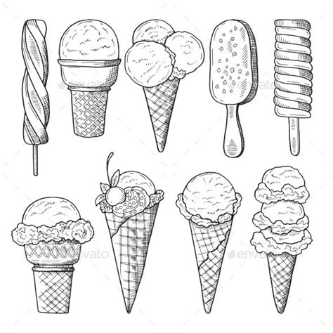 Hand Drawn Illustrations Set Of Ice Creams Vector Sketch How To Draw Hands Summer Drawings