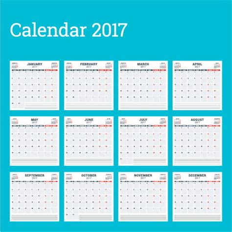 Common 2017 Wall Calendar Template Vector 17 Eps Uidownload