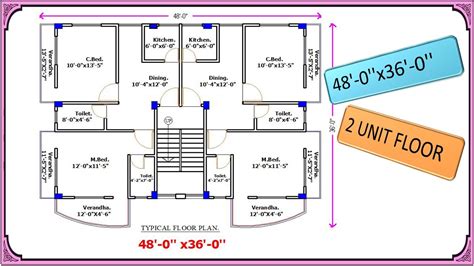 48 Feet Length 36 Feet Width 2 Unit Floor Plan Design Youtube
