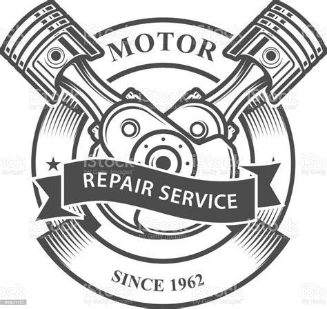 Engine Pistons On Crankshaft Auto Repair Service Emblem Stock