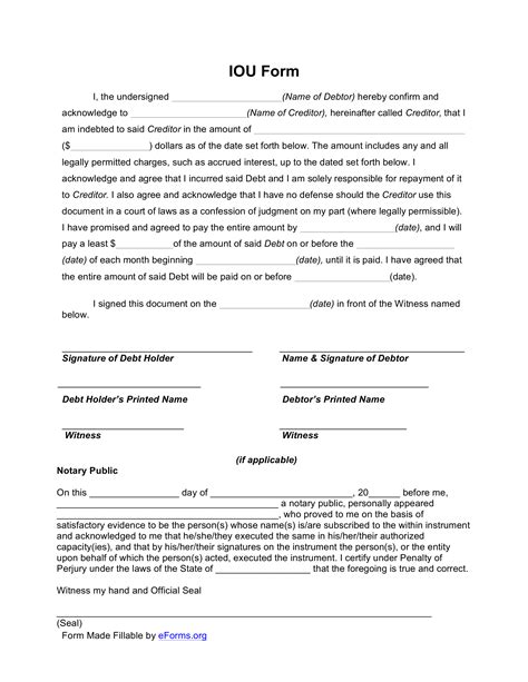Printable last will and testament form. Free I Owe You (IOU) Template - PDF - eForms