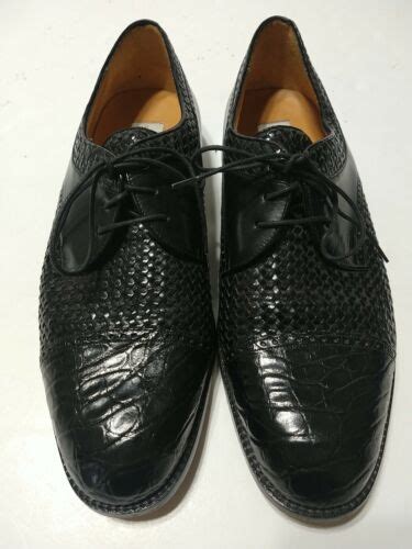 Mezlan Salinas Black Woven Crocodile Exotic Leather Cap Toe Shoes Mens