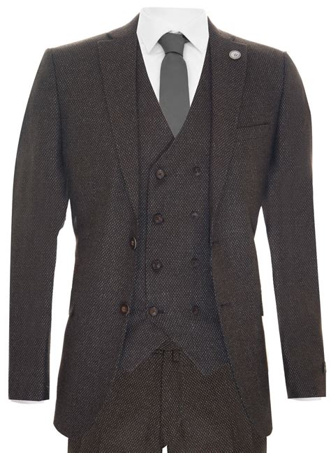 Pre Owned Truclothing Mens Brown Wool 3 Piece Suit Double Breasted