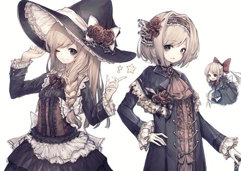 Wallpaper Anime Girls Witch Hat Blonde Flowers Rose Black Dress