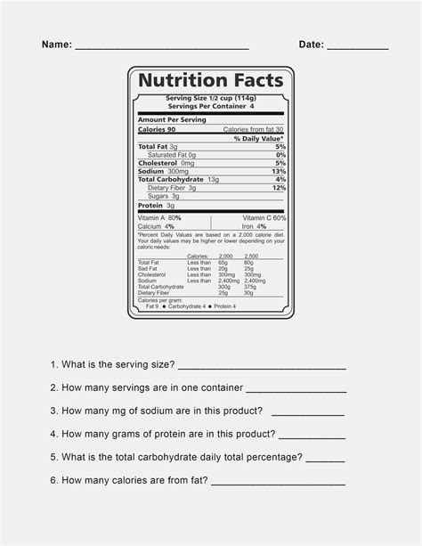 Printable Food Nutrition Labels Worksheet My XXX Hot Girl