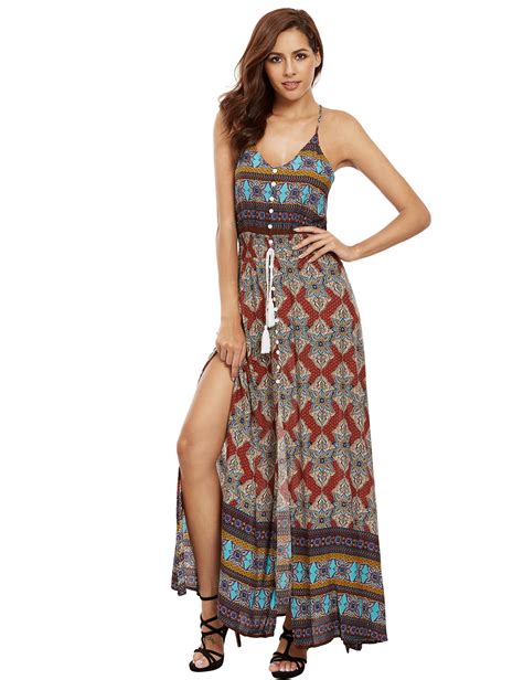 Floerns Womens Boho Floral Print Sleeveless Beach Maxi Long Dress