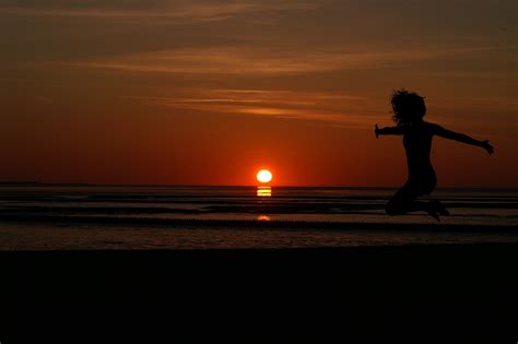Free Images Sunrise Womens Beach Red Jump Silhouette Summer