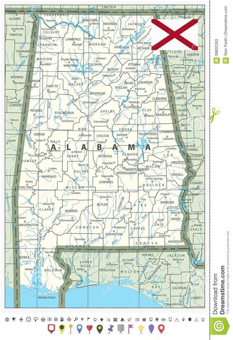 Mapa Del Estado De Alabama E Indicadores Del Mapa Ilustración del