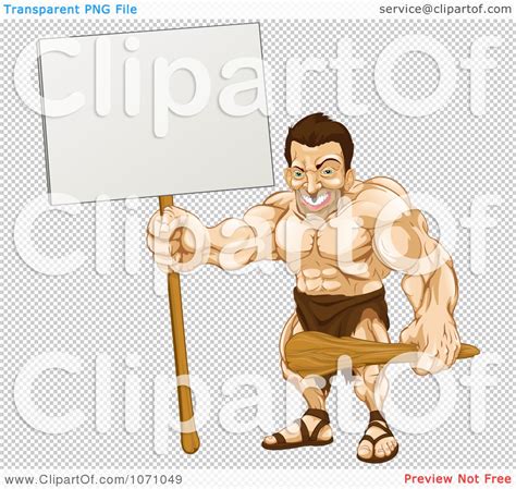 Clipart Strong Caveman Holding A Sign Royalty Free Vector
