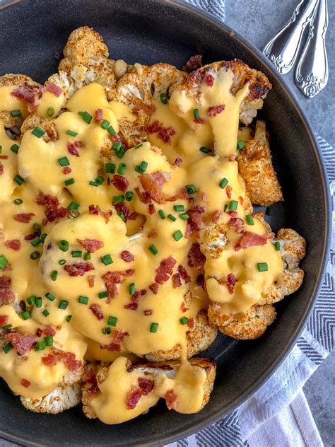I boiled the cauliflower in chicken broth/garlic and just used chive cream cheese and. Cajun Roasted Cauliflower with Cheese Sauce | With Peanut ...