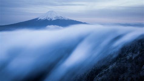 Nature Landscape Mountains Clouds Mist Japan Island Snowy Peak