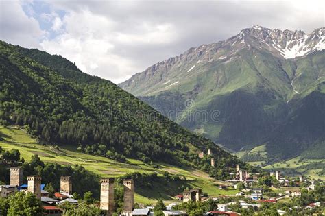 Mountain Town Of Mestia In The Caucasus Mountains Georgia Stock Photo