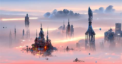 A Beautiful Dreamy Space City During Sunset Digital Art By Frederick