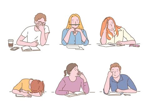 Students Look Bored While Studying Hand Drawn Style Vector Design