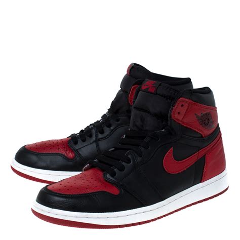 Nike Black And Red Leather Air Jordan 1 Retro High Top Lace Up Sneakers