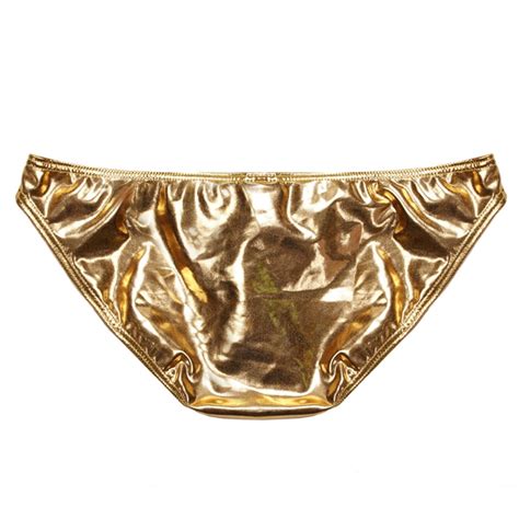 Mens Pu Leather Sexy Underwear Gold Tight Body Shaping Briefs Boxer At