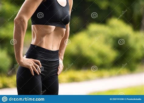 Unrecognizable Sporty Woman Training Outdoors Doing Fitness Exercise
