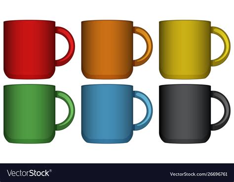 Coffee Mugs In Six Different Colors Royalty Free Vector