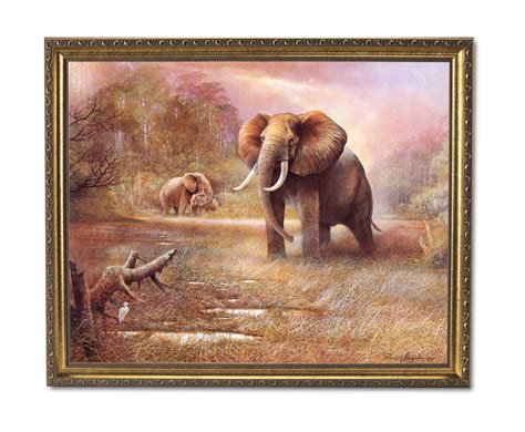 African Elephant Safari Animal Wildlife Wall Picture Gold Framed Art