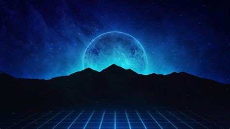 Mountains Music Stars Neon Planet Hills Background Synthpop